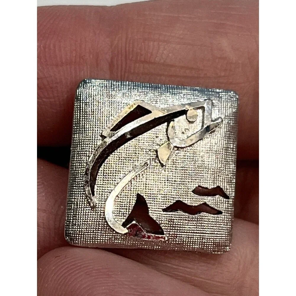 Vintage Swank Silver Fish Cuff Links And Matching Tie Clip Bar
